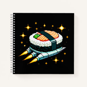 8-Bit Space Sushi Adventure - Retro Pixel Art Notizbuch