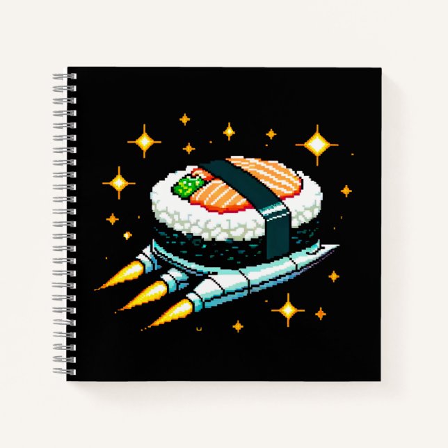 8-Bit Space Sushi Adventure - Retro Pixel Art Notizbuch (Vorderseite)