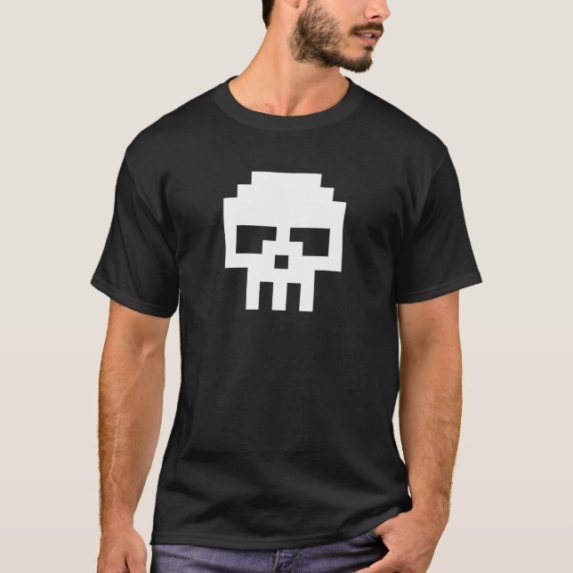8 Bit weißer Pixel-Skull T-Shirt (Vorderseite)