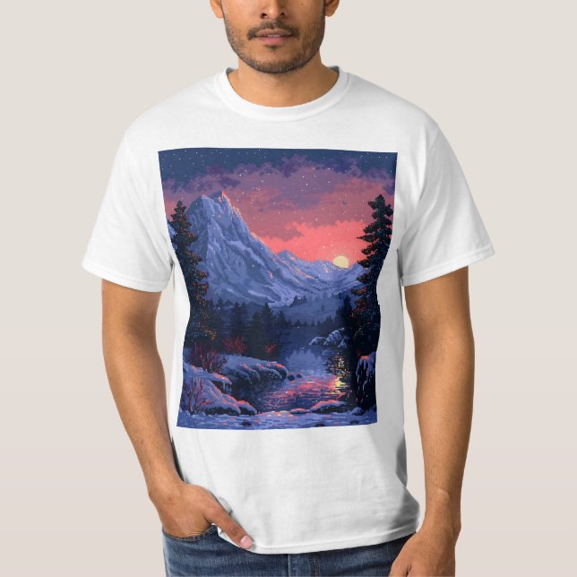 8 Bit Winternacht T-Shirt (Vorderseite)