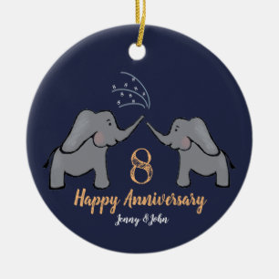 8. Bronze-Hochzeitstag Elefantenpaar Keramik Ornament