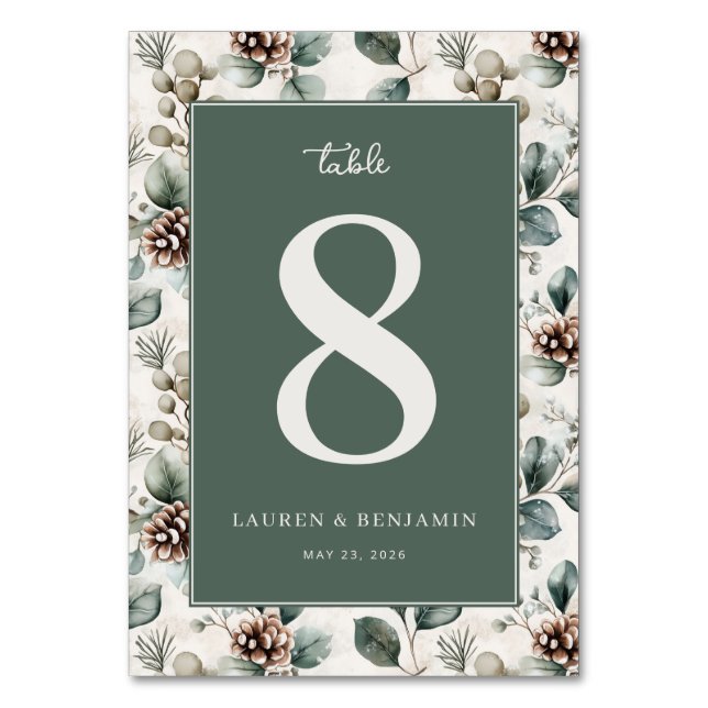 "8" Elegant Grün Floral Tischnummer (Vorderseite)