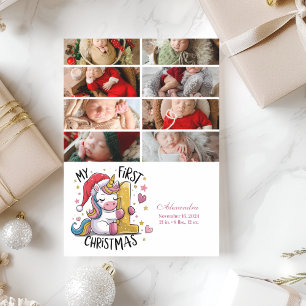 8 Foto 1. Baby-Weihnachten Rosa Gold Einhorn Feiertagskarte