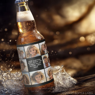 8-Foto-Collage - Benutzerdefinierter Text - Schwar Bierflaschenetikett
