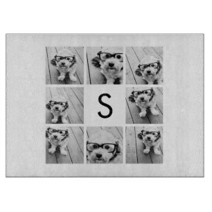 8 Foto Collage Custom Monogramm Schwarz und Weiß Schneidebrett
