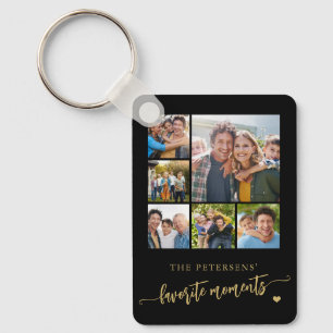 8 Foto-Collage Familienname personalisiert schwarz Schlüsselanhänger