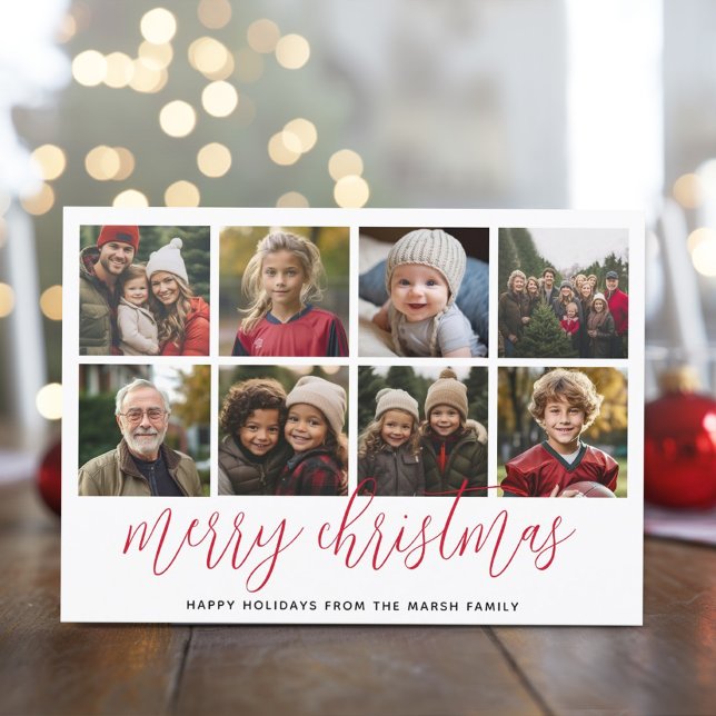 8 Foto Collage - Frohe Weihnachten Red Pattern (8 Photo Christmas Card with a modern script)