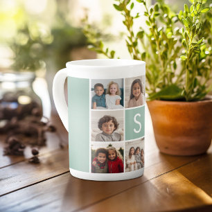 8 Foto-Collage Individuelles Monogramm Mintgrün Prozellantasse