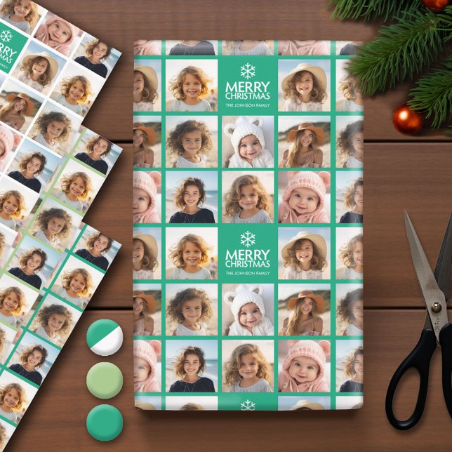 8 Foto Collage mit frohen Weihnachten - 3 Farben Geschenkpapier Set (Photo Wrapping Paper - Holiday and Christmas Theme)
