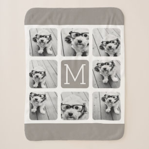 8-Foto-Collage mit Monogramm - Neutrales Taupe Sherpadecke