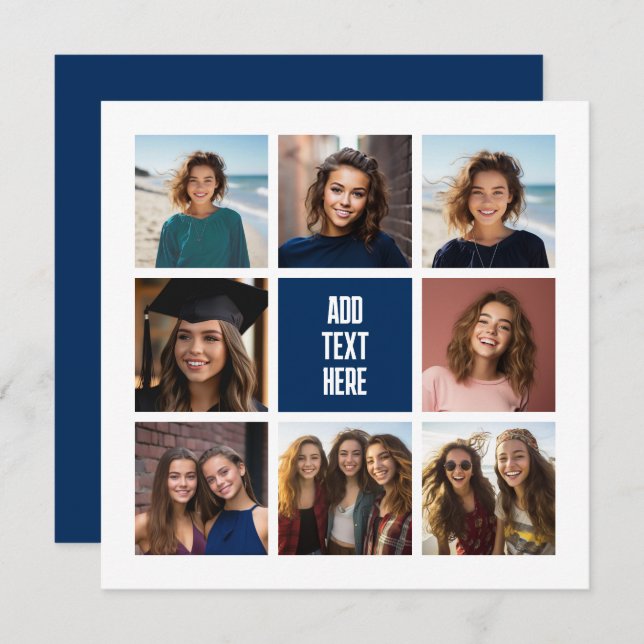 8 Foto Collage Navy Monogram - Dankeschön Karte (Vorne/Hinten)