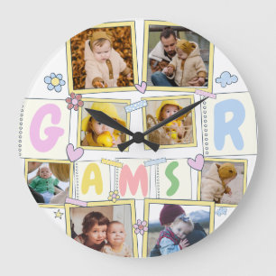 8 Foto Collage Niedlich Baby Pink Blue Granny Große Wanduhr