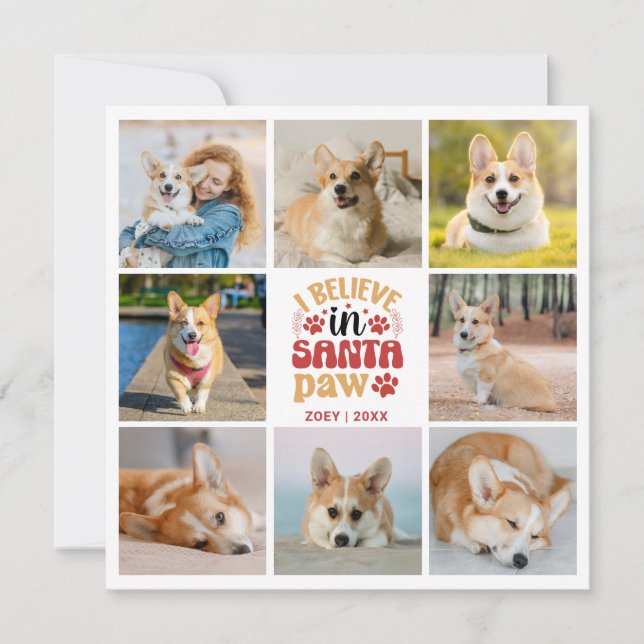 8 Foto Collage Pet Ich glaube an Santa Paw Card (Vorderseite)