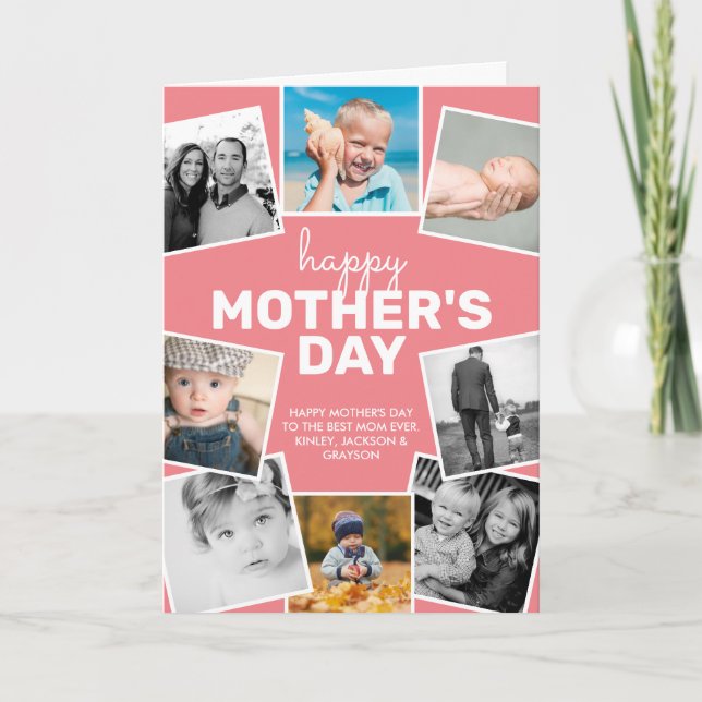 8 Foto Collage Pink Happy Mother Day Karte (Vorderseite)