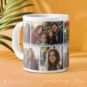8-Foto-Collage-Raster - Benutzerdefinierter Text Jumbo-Tasse