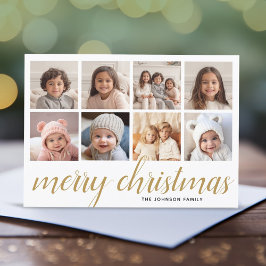 8 Foto Frohe Weihnachtsschrift Gold Damask Feiertagskarte