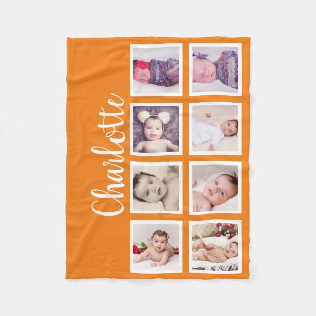 8 Foto Personalisiert (orange) Fleecedecke (Vorderseite)