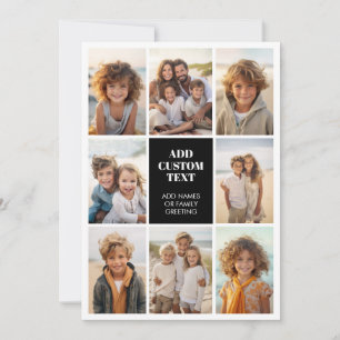 8-Foto-Raster - Mittiger Text Schwarz Weiß Feiertagskarte