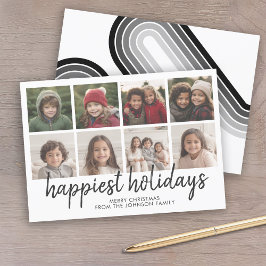 8 Foto Schwarz-weiß Minimal Weihnachts Retro Lines Feiertagskarte