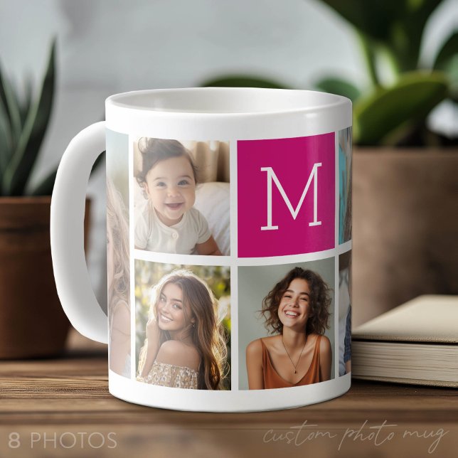 8 FotoCollage Custom Berry Monogram Kaffeetasse (Photo Mug with Lots of Photos)