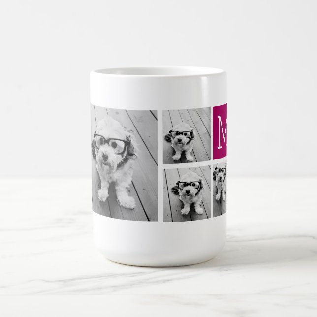 8 FotoCollage Custom Berry Monogram Kaffeetasse (Mittel)