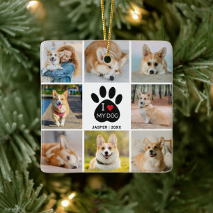 8 FotoCollage I Liebe Mein Hund Herzklopfen drucke Keramikornament