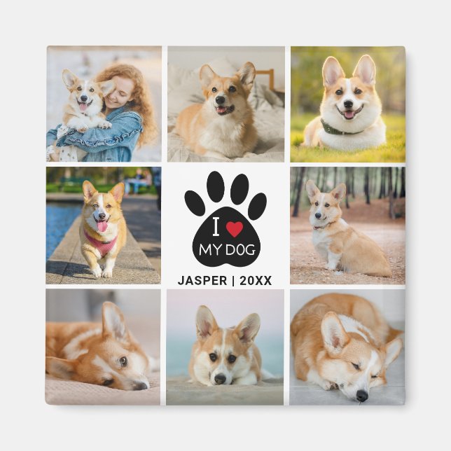 8 FotoCollage I Liebe Meine Dog Paw Print Magnet (Vorne)