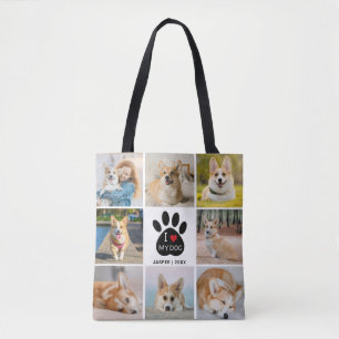 8 FotoCollage I Liebe Meine Dog Paw Print Tasche