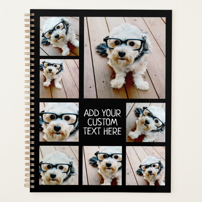 8 Fotocollage Optionaler Text — Schwarz bearbeiten Planer (Vorderseite)