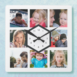 8 FotoCollage White Square Wall Uhr