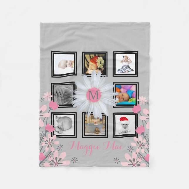 8 Gänseblümchen-Blumen-Monogramm der Instagram Fleecedecke (Vorderseite)