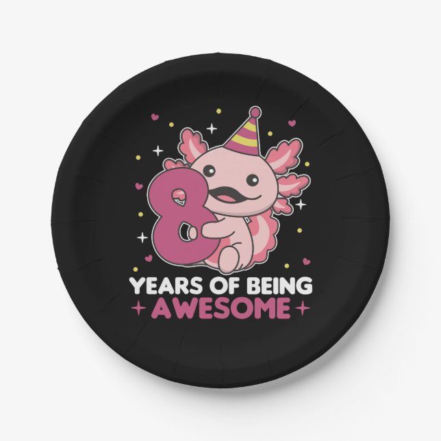 8. Geburtstag Axolotl achtjährig süße Axolotls Pappteller (Vorderseite)