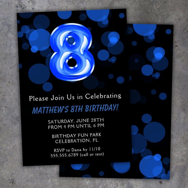 8. Geburtstag Balloons Kids Blue Boy Party Einladung (Von Creator hochgeladen)