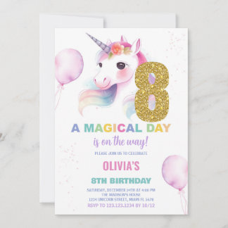 8. Geburtstag Einhorn Geburtstag Einladungen