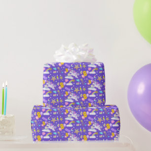 8. Geburtstag Einhorn Muster Lila Geschenkpapier