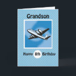 8. Geburtstag, Enkel, Flugzeug auf Blau Karte<br><div class="desc">Flugzeuge sind ein großes Thema für Jungen dieses Alters. Dieses Flugzeug fliegt hoch,  während Sie Ihrem Enkel ein glücklichen 8. Geburtstag wünschen. Blauer Hintergrund mit weißen Polkapunkten fügen ein Gefühl der Feier und des Spaßes für einen achten Geburtstag hinzu.</div>