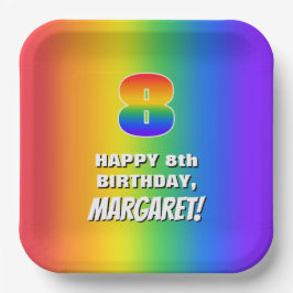 8. Geburtstag: Farbenfroh, Fun Rainbow Pattern # 8 Pappteller