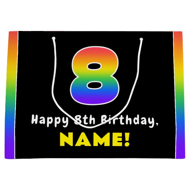 8. Geburtstag: Farbiger Regenbogen # 8, Individuel Große Geschenktüte (Vorderseite)