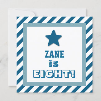 8. Geburtstag Festive Blue Stripes Blue Star V07 Einladung