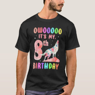 8. Geburtstag Floral Howling Watercolor Wolf 8 Jah T-Shirt