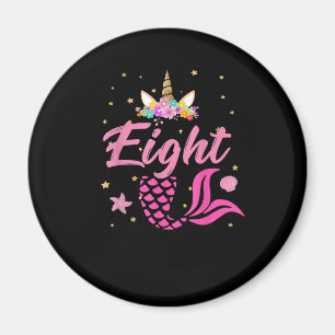 8. Geburtstag Girl Unicorn Shirt Meerjungfrau Schw Magnet