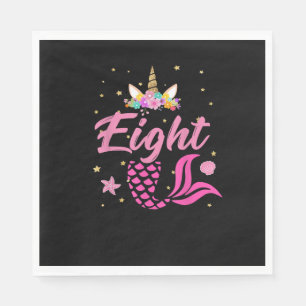 8. Geburtstag Girl Unicorn Shirt Meerjungfrau Schw Serviette