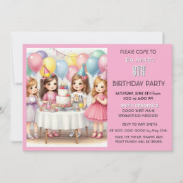 8. Geburtstag Girls Pink Balloons Einladung