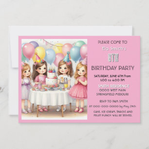 8. Geburtstag Girls Pink Balloons Einladung