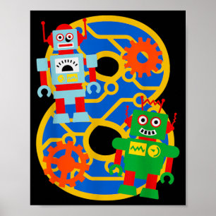 8. Geburtstag Kinder 8 Jahre alter kleiner Roboter Poster