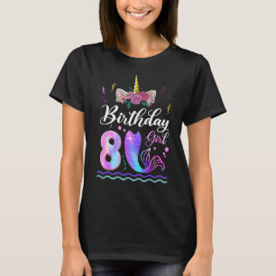 8. Geburtstag Mädchen Einhorn Meerjungfrau Schwanz T-Shirt