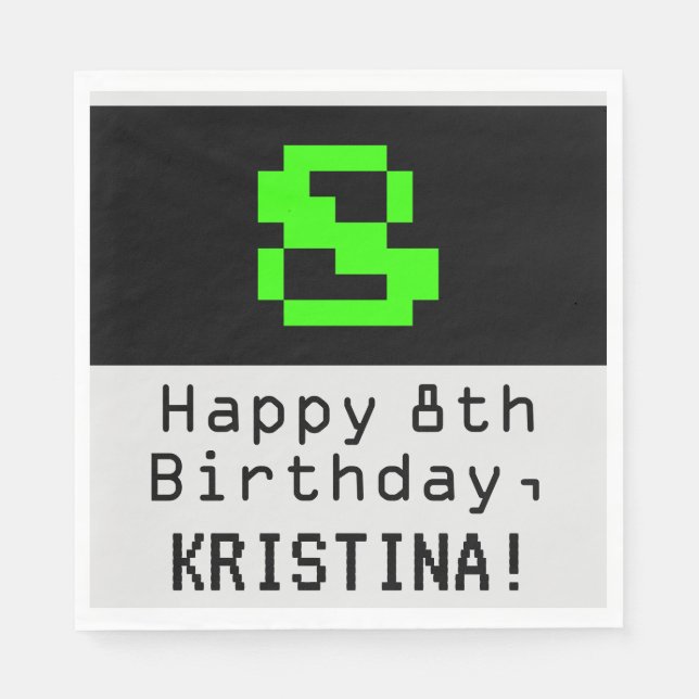 8. Geburtstag - Nerdy / Geeky Style "8 & Name Serviette (Vorderseite)