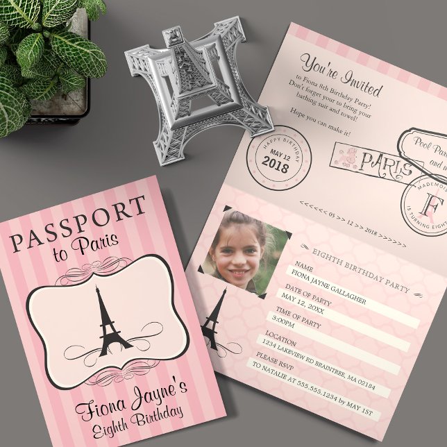 8. Geburtstag Pink Paris Passport Einladung (Von Creator hochgeladen)