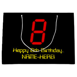 8. Geburtstag: Red Digital Clock Style "8" + Name Große Geschenktüte