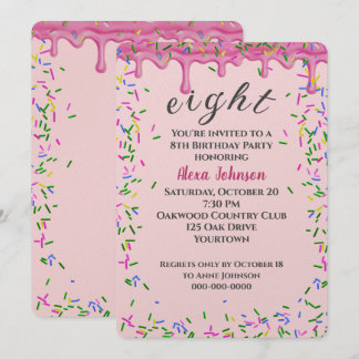 8. Geburtstag rosa Icing und Sprinklen Einladung